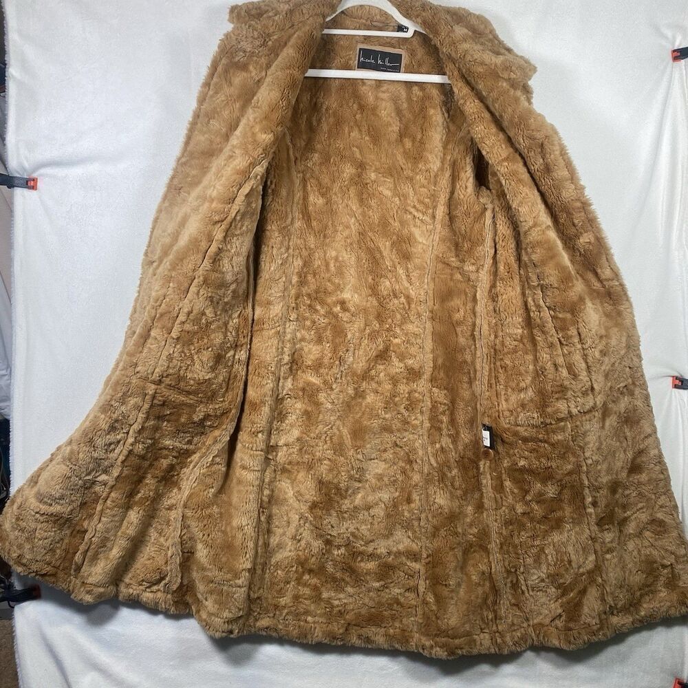 Vintage Nicole Miller Suede Leather Faux Shearling Long Coat Tan Y2K Women’s M - Picture 7 of 14